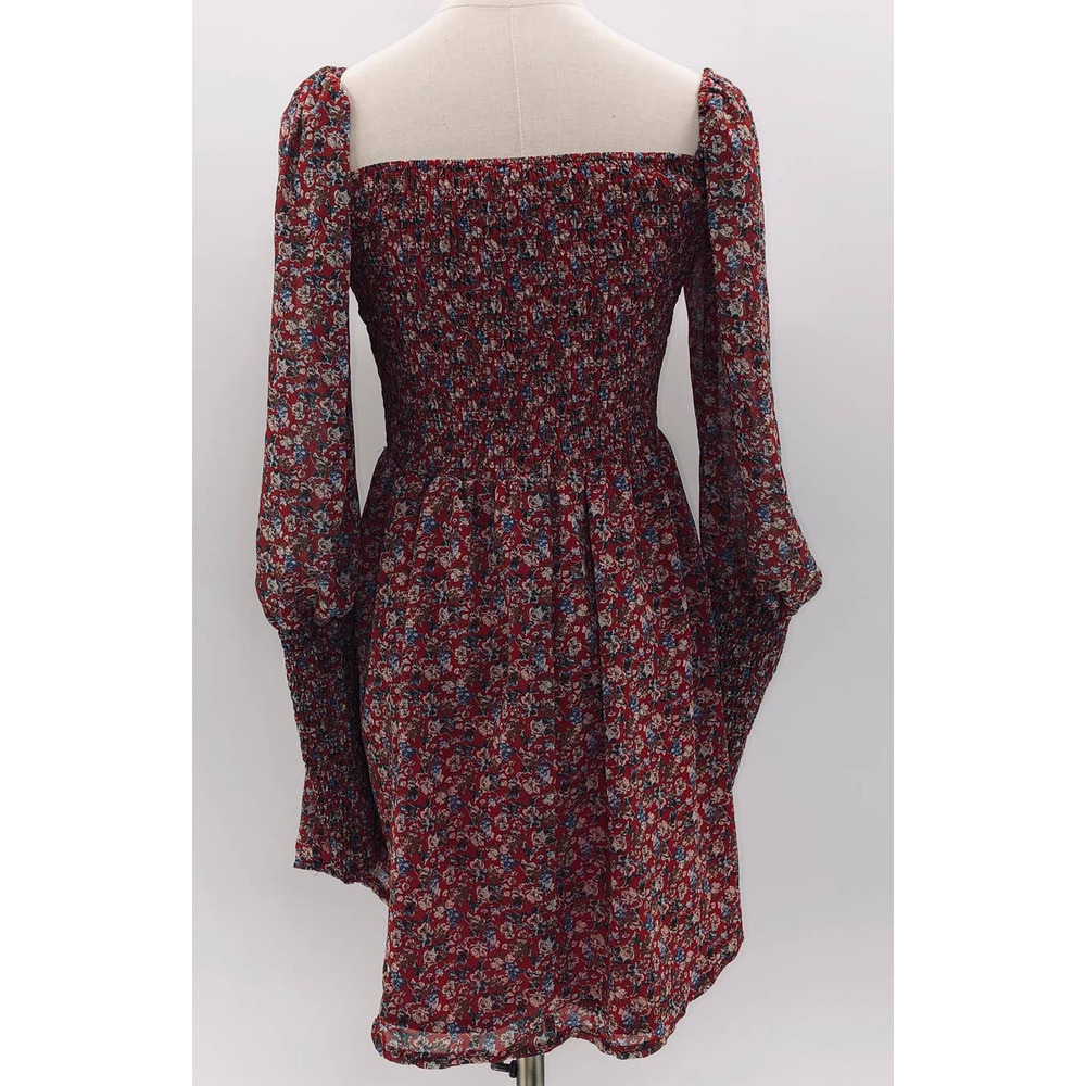Pretty Little Thing Red/ Floral Print Long Sleeve Mini Sweetheart Dress NWT- 6 - Picture 3 of 12